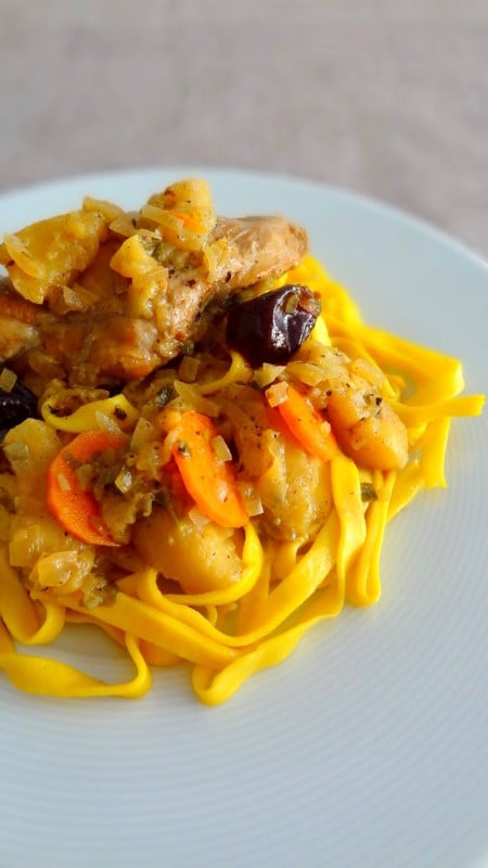 Lapin au cidre et pommes, tagliatelles de potiron