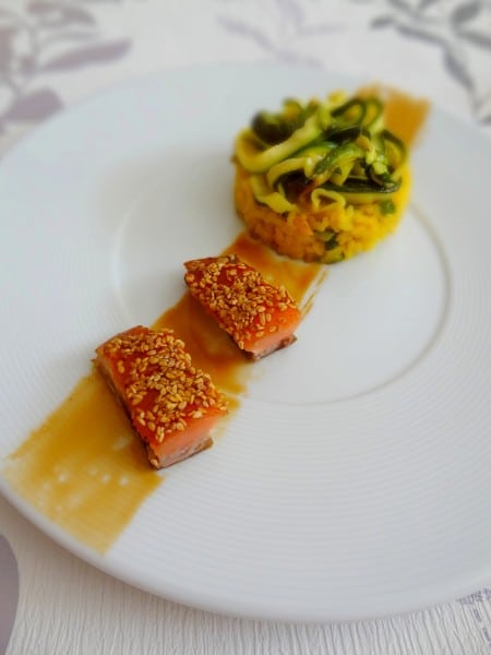 Saumon teriyaki et risotto aux courgettes